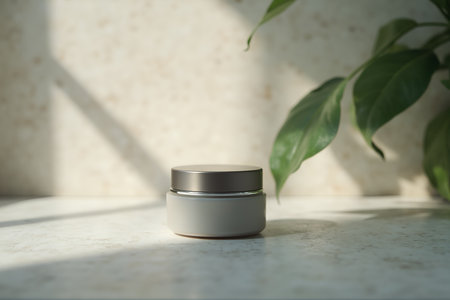 Minimal Luxury Cosmetic Cream Jar on Neutral Backgroundの素材