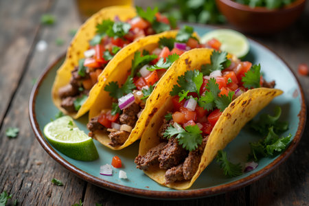 Mexican Tacos Flatlay with Fresh Colorful Toppingsの素材