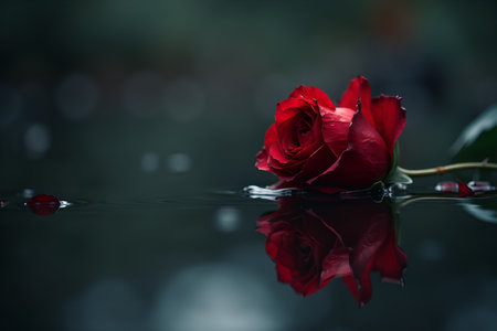 Dark Gothic Reflection Portrait with Floating Red Roseの素材