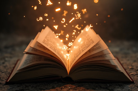 Enchanted Book of Shadows with Glowing Magical Symbolsの素材