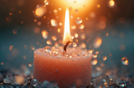 Magical Candle Flame with Floating Crystals and Light Refractionsの素材