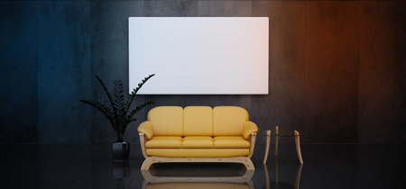 Modern Elegant Minimalist Orange Blue Lights  Background White Frame For Text Concrete Rough Empty...