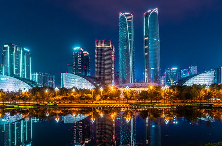 Wall Street - Financial City Twin Towers in Chengduのeditorial素材