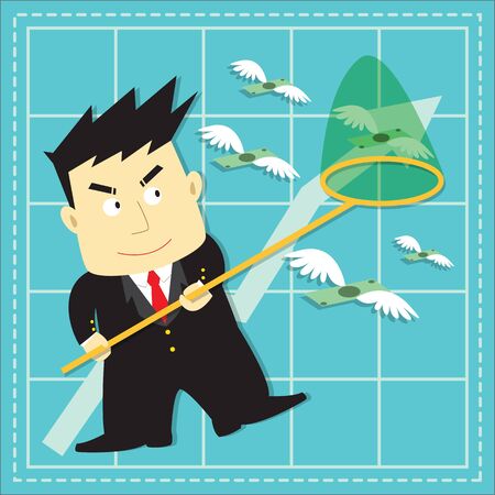 Cute Stock Market Investor Flat Cartoon Designのイラスト素材