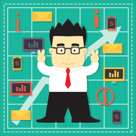 Cute Stock Market Investor Flat Cartoon Designのイラスト素材