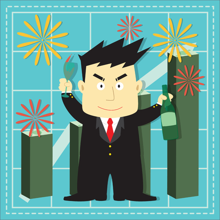Cute Stock Market Investor Flat Cartoon Designのイラスト素材