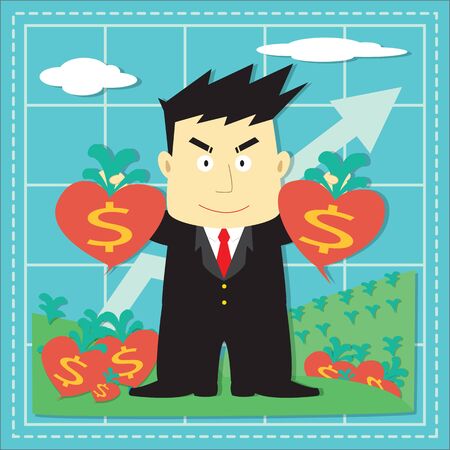 Cute Stock Market Investor Flat Cartoon Designのイラスト素材