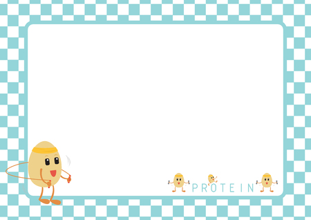 Eggs Workout Cartoon in Blue Picture Frameのイラスト素材