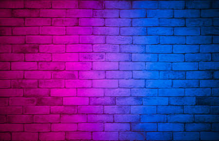 Lighting effect red and blue on empty brick wall background. Backdrop decoration party happy new...
