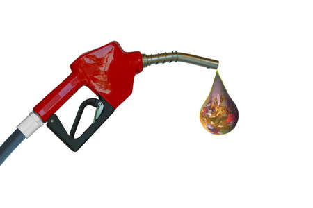 Red fueling nozzle gasoline, diesel, gas  for design petroleum fuel pump template fuel price....
