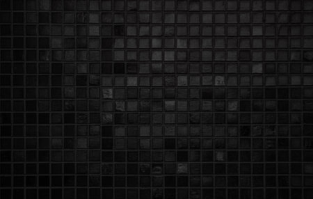Dark black ceramic wall chequered and floor tiles mosaic background in bathroom. Design pattern geometric with grid wallpaper texture decoration pool.の写真素材
