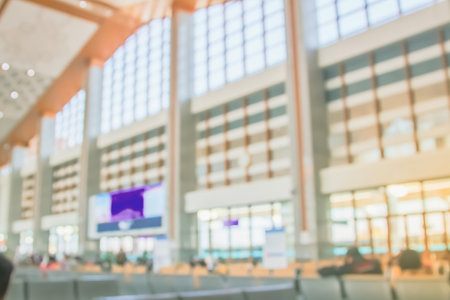 Abstract blur and defocused airport terminal interior for background - Vintage Filterの写真素材