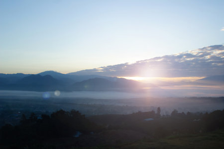 Sunrise at Phu Chi Fa, Chiang Rai, Thailandの写真素材