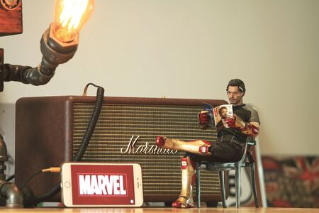 BANGKOK THAILAND - January 9, 2017 : Close up shot of Tony Stark figure model 1/6 scale from iron man 3のeditorial素材