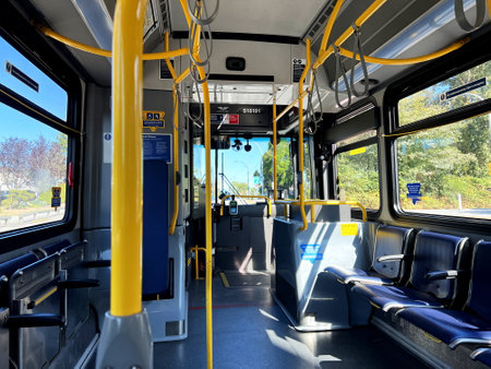 Vancouver BC, Canada 09.2022 Tap machine inside the translink bus is out of order because busses are...