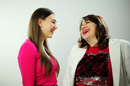 love understanding time spent together communication of mother and daughter 40 and 17 years old they are glad to each other friendship and family relations conversation support of a friendの写真素材