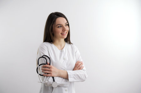 Healthcare and medical concept. Medicine doctor with stethoscope in hand and Patients come to the hospital background.の写真素材