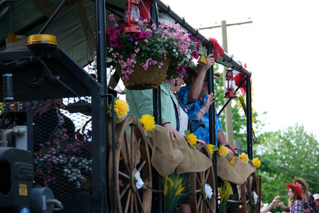 Cloverdale on bright sunny day gay parade processions fun people expect celebrate waving ride in cars brightly decorated with sexual revolution in Canada in schools and on streets freedom of choiceのeditorial素材