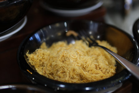 dried meat shredded pork rotate backgroundの写真素材