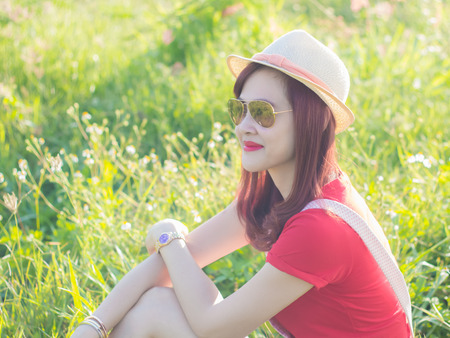 Beautiful woman enjoying in the natureの写真素材