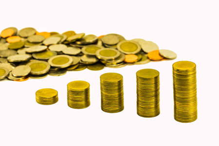 Pile of golden coins graph and pile of coins.