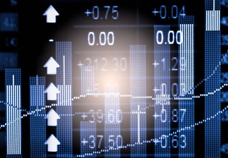 Index graph of stock market financial indicator analysis on LED. Abstract stock market data trade concept. Stock market financial data trade graph background. Global financial graph analysis concept.のeditorial素材