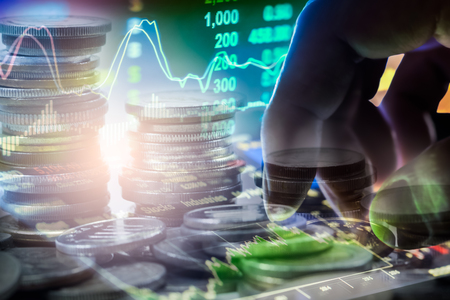 Business man on stock market financial trade indicator background. Man analysis stock market financial trade indices on LED. Double exposure of business man trade on stock market financial concept. Business man on stock market financial trade indicator background. Man analysis stock market financial trade indices on LED. Double exposure of business man trade on stock market financial concept.