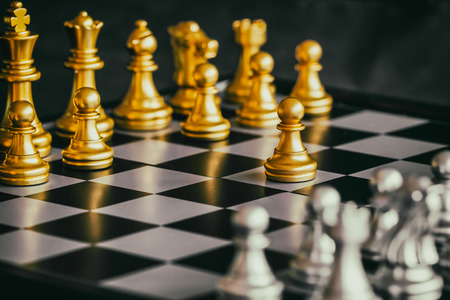Strategy chess battle Intelligence challenge game on chessboard. Success the strategy concept. Chess business leader and success idea. Chess strategy game business competition success play.の写真素材