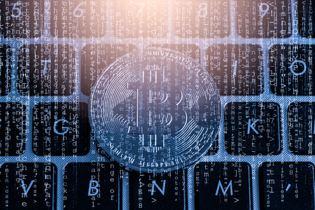 Modern way of exchange and bitcoin is convenient payment in global economy market. Virtual digital currency and financial investment trade concept. Cryptocurrency with gold bitcoin and other currency.の写真素材