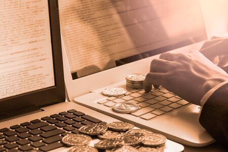 Modern way of exchange and bitcoin is convenient payment in global economy market. Virtual digital...
