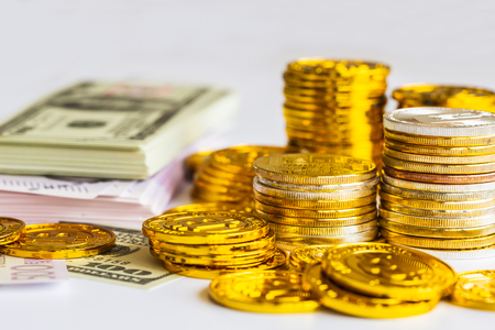 Stock market or forex trading graph and candlestick chart suitable for financial investment concept. Economy trends background for business idea and all art work design. Abstract finance background.の写真素材