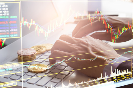 Modern way of exchange. Bitcoin is convenient payment in global economy market. Virtual digital currency and financial investment trade concept. Abstract cryptocurrency with gold bitcoin background.の写真素材