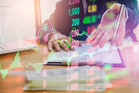 Stock market or forex trading graph and candlestick chart suitable for financial investment concept....