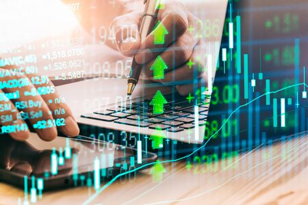 Stock market or forex trading graph and candlestick chart suitable for financial investment concept....