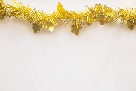 Holiday Christmas card background with festive decoration on a white background from Flat lay, top view. Space for text Merry Christmas and happy New Yearの写真素材