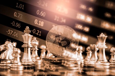 Modern way of exchange. Bitcoin is convenient payment in economy market. Virtual digital currency...
