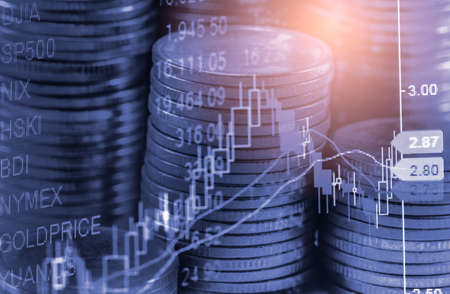 Stock market or forex trading graph and candlestick chart suitable for financial investment concept. Economy trends background for business idea and all art work design. Abstract finance background.の写真素材