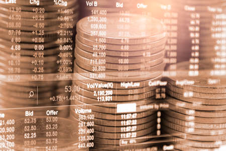 Stock market or forex trading graph and candlestick chart suitable for financial investment concept. Economy trends background for business idea and all art work design. Abstract finance background.の写真素材