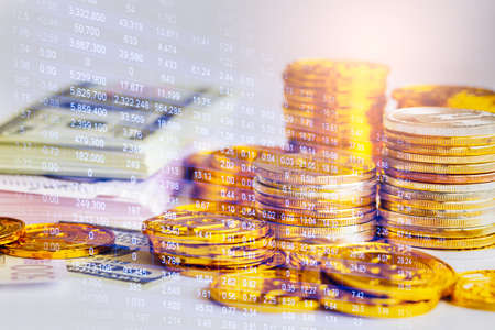 Stock market or forex trading graph and candlestick chart suitable for financial investment concept. Economy trends background for business idea and all art work design. Abstract finance background.の写真素材