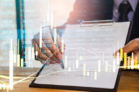 Stock market or forex trading graph and candlestick chart suitable for financial investment concept....