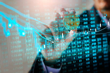 Modern way of exchange. Bitcoin is convenient payment in global economy market. Virtual digital...