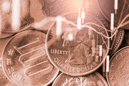 Stock market or forex trading graph and candlestick chart suitable for financial investment concept. Economy trends background for business idea and all art work design. Abstract finance background.の写真素材