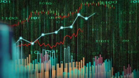 Stock market or forex trading graph and candlestick chart suitable for financial investment concept. Economy trends background for business idea and all art work design. Abstract finance background.の写真素材