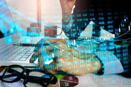 Stock market or forex trading graph and candlestick chart suitable for financial investment concept....