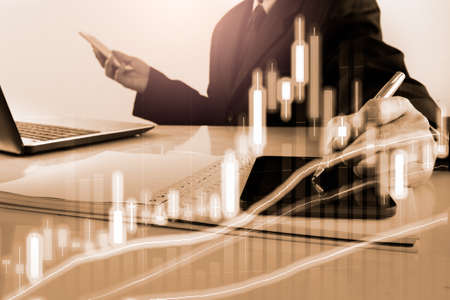 Stock market or forex trading graph and candlestick chart suitable for financial investment concept....
