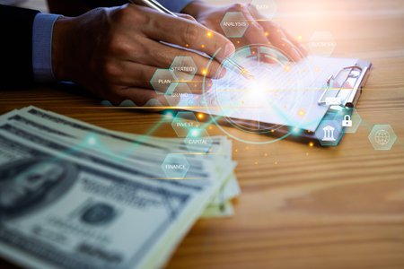 Stock market or forex trading graph and candlestick chart suitable for financial investment concept. Economy trends background for business idea and all art work design. Abstract finance background.の写真素材