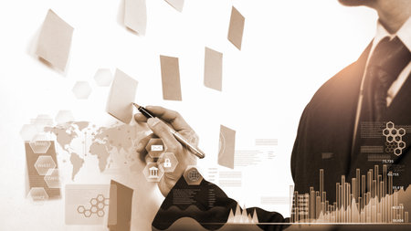 Stock market or forex trading graph and candlestick chart suitable for financial investment concept. Economy trends background for business idea and all art work design. Abstract finance background.の写真素材