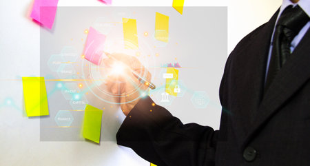 Stock market or forex trading graph and candlestick chart suitable for financial investment concept. Economy trends background for business idea and all art work design. Abstract finance background.の写真素材