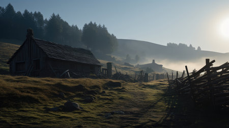 natural scenic Beautiful landscape countryside wonderful springtime landscape in mountains. grassy field and rolling hills. rural scenery. AI Generated. AI Generative.の素材