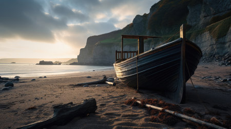 natural scenic Beautiful seascape countryside wonderful springtime seascape on beach. stone field and rolling hills. rural scenery. AI Generated. AI Generative.の素材